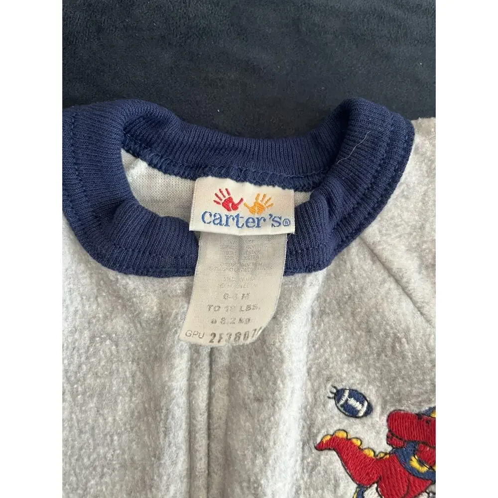 Vntg Carter’s 0-6 Month Baby Footed Fleece Sleeper Dinosaur Football Embroidered